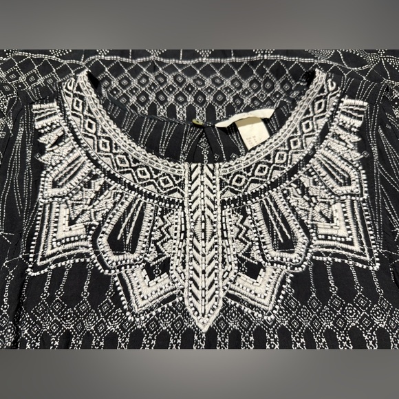 H&M Black White Beaded Top Boho Print Maxi Dress Sz 8 - Picture 3 of 11